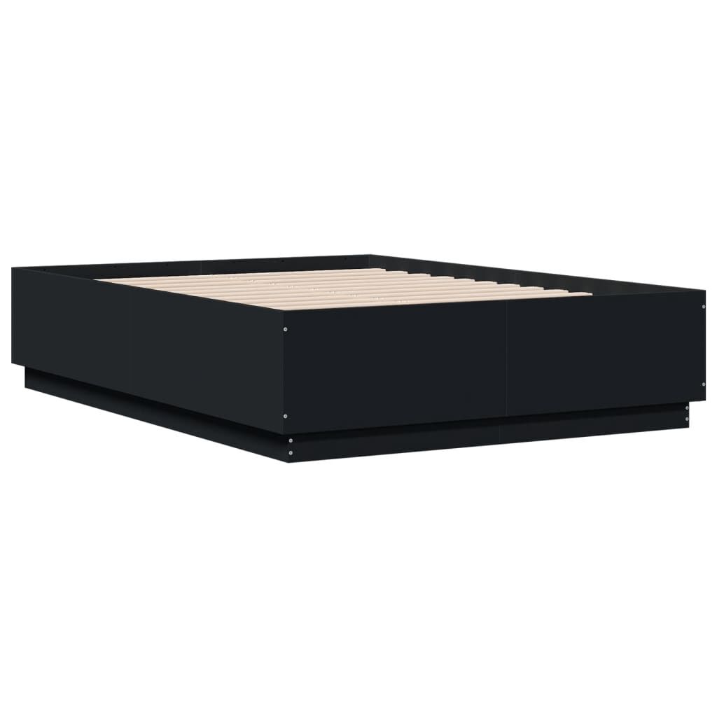 vidaXL Πλαίσιο Κρεβατιού με LED Μαύρο 120x190 εκ Επεξεργ. Ξύλο