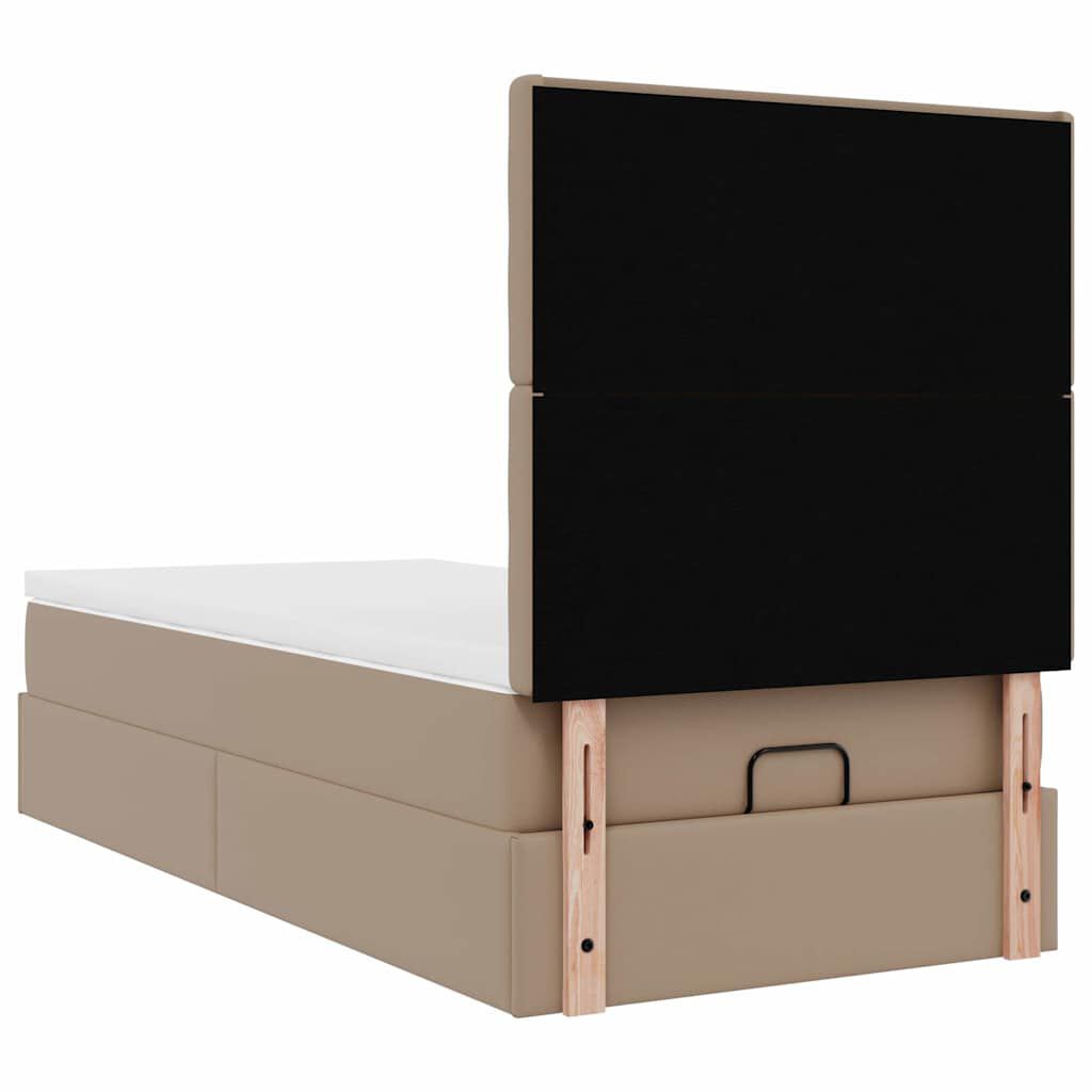 vidaXL Οθωμανικό κρεβάτι με στρώμα & LEDs Cappucino Faux Leather