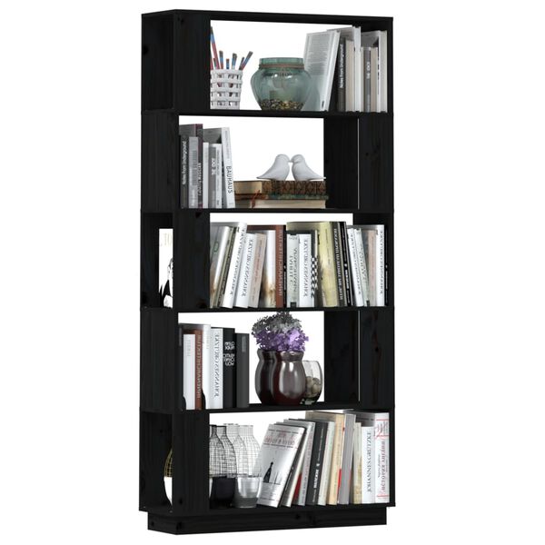 vidaXL Βιβλιοθήκη/Διαχωριστικό Χώρου Μαύρο 80x25x163,5 εκ. Μασίφ Πεύκο