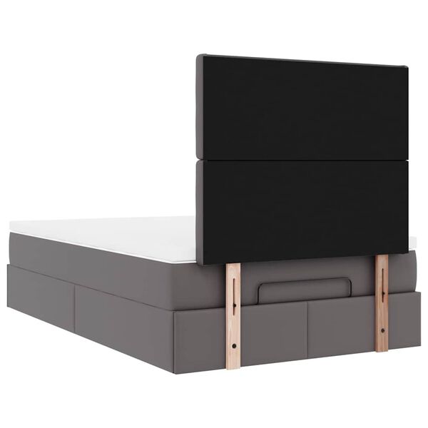 vidaXL Οθωμανικό κρεβάτι με στρώμα & LEDs Γκρι 120x200cm Faux Leather