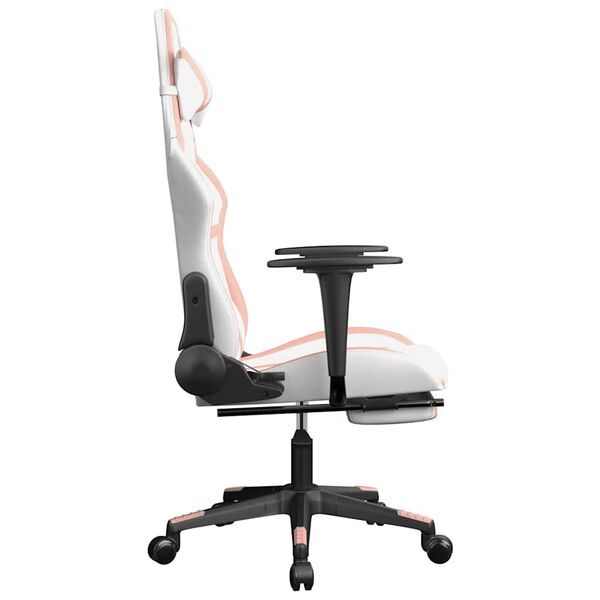 vidaXL Καρέκλα Gaming Μασάζ Υποπόδιο Λευκό & Ροζ από Συνθετικό Δέρμα