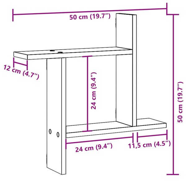vidaXL Ραφιέρες Τοίχου 2 τεμ. Καφέ Δρυς 50x12x50εκ. Επεξεργασμένο Ξύλο