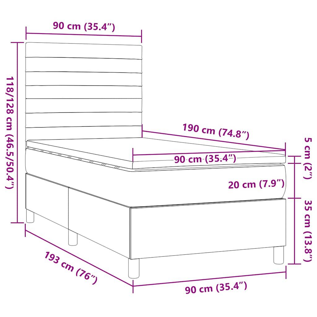 vidaXL Κρεβάτι Boxspring με Στρώμα Taupe 90x190 εκ.Υφασμάτινο