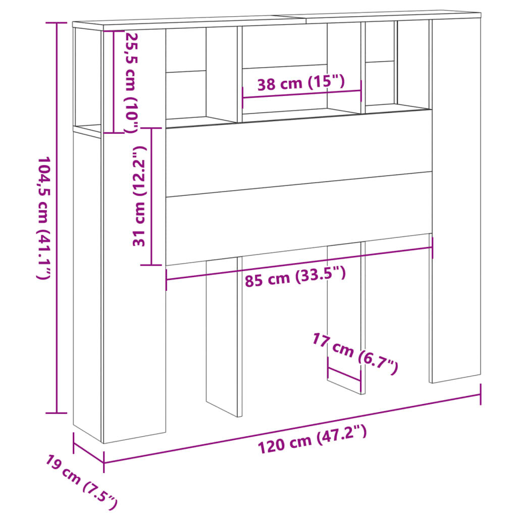 vidaXL Κεφαλάρι Με Αποθηκευτικό Χώρο 120x19x104,5 εκ. Επεξ. Ξύλο