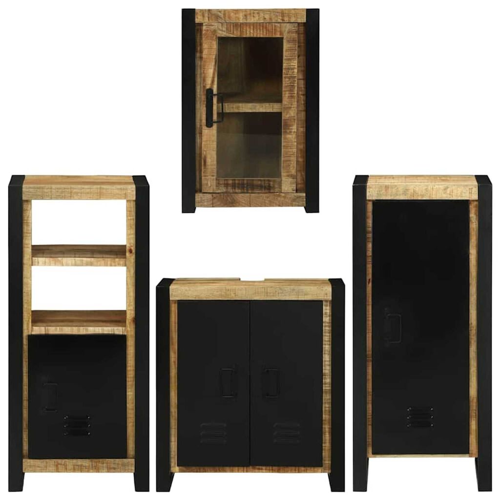 vidaXL Σετ Επίπλων Μπάνιου Επιτοίχιο 4 pcs Καφέ Στερεό ξύλο μάνγκο