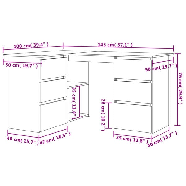 vidaXL Γραφείο Γωνιακό Sonoma Δρυς 145 x 100 x 76 εκ. από Επεξ. Ξύλο