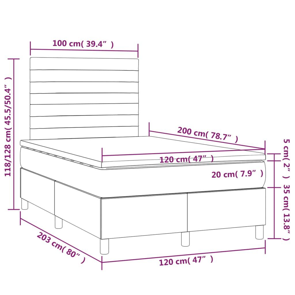 vidaXL Κρεβάτι Boxspring με Στρώμα & LED Σκ. Πράσινο 120x200εκ Βελούδο