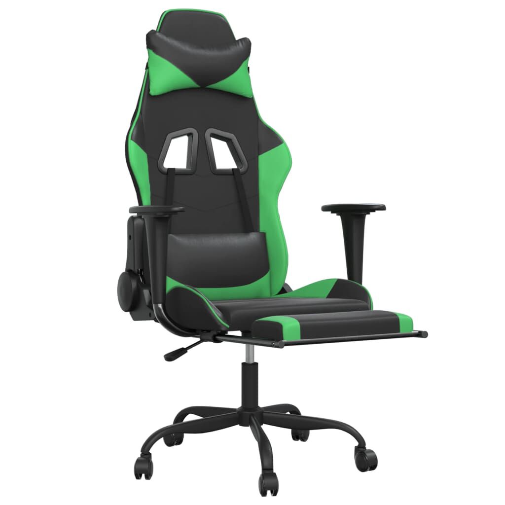 vidaXL Καρέκλα Gaming Μασάζ Υποπόδιο Μαύρο/Πράσινο από Συνθετικό Δέρμα