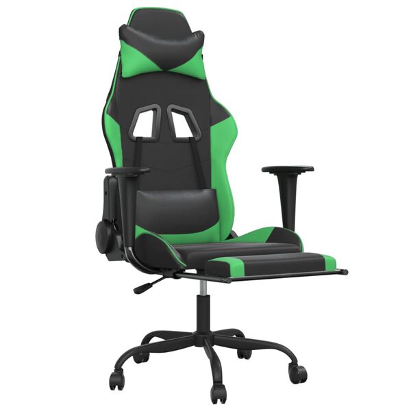 vidaXL Καρέκλα Gaming Μασάζ Υποπόδιο Μαύρο/Πράσινο από Συνθετικό Δέρμα