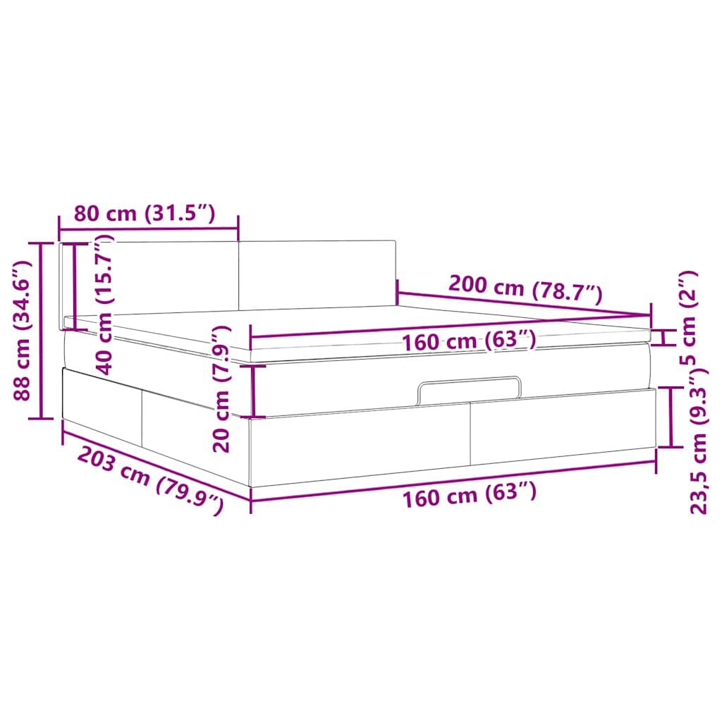 vidaXL Οθωμανικό κρεβάτι με στρώμα & LEDs Σκούρο γκρι 160x200cm ύφασμα