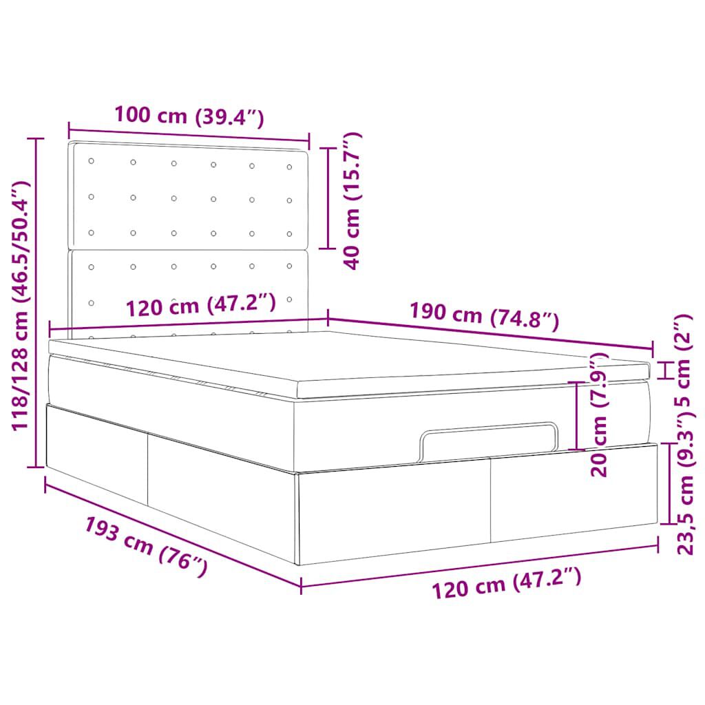 vidaXL Οθωμανικό κρεβάτι με στρώμα Σκούρο καφέ 120x190 cm Ύφασμα