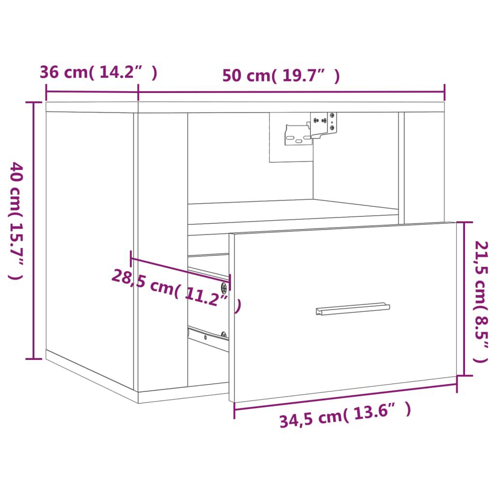 vidaXL Κομοδίνο Επιτοίχιο Γκρι Σκυροδέματος 50x36x40 εκ.