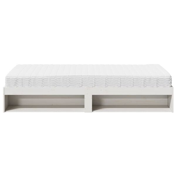 vidaXL Κρεβάτι ημέρας με στρώμα Λευκό 100x200 cm από μασίφ ξύλο πεύκο