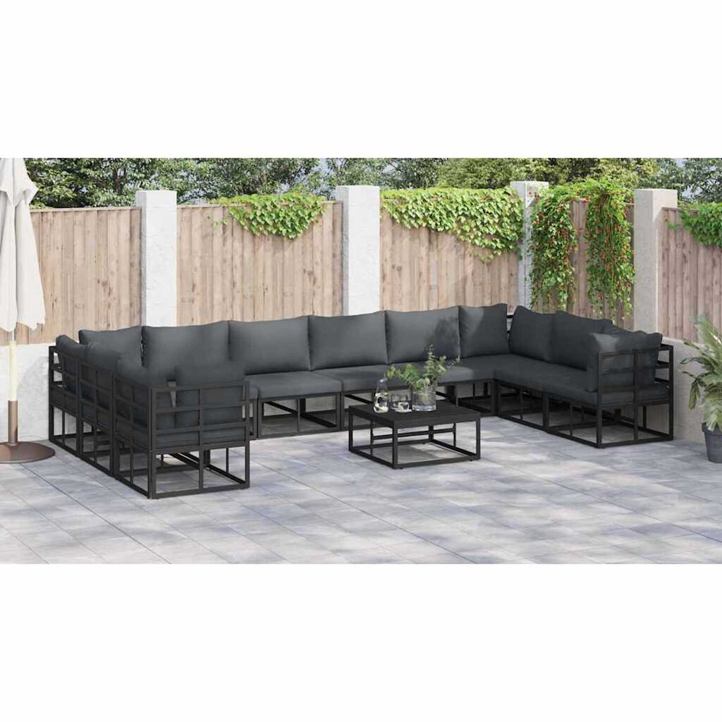 vidaXL Σετ Καναπέ Κήπου με μαξιλάρι 10 pcs Μαύρο Αλουμίνιο