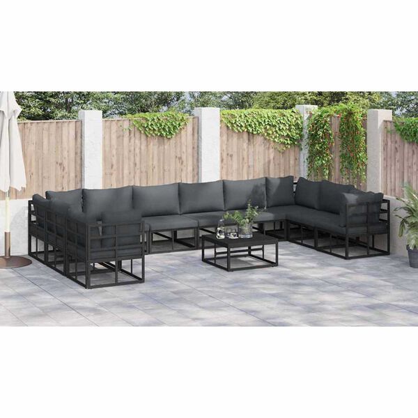 vidaXL Σετ Καναπέ Κήπου με μαξιλάρι 10 pcs Μαύρο Αλουμίνιο