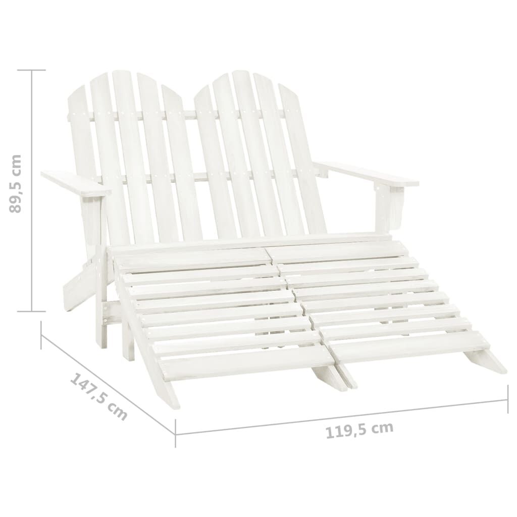 vidaXL Καρέκλα Κήπου Adirondack Διθέσια Λευκή Ξύλο Ελάτης & Υποπόδιο