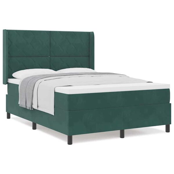 vidaXL Κρεβάτι με ελατήρια Σκούρο πράσινο 140 x 190 cm Βελούδο
