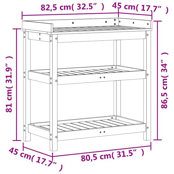 vidaXL Τραπέζι Κηπουρικής με Ράφια Καφέ 82,5x45x86,5 εκ. Μασίφ Πεύκο