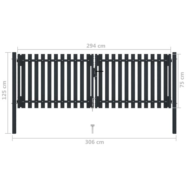 vidaXL Πόρτα Περίφραξης Διπλή Ανθρακί 306 x 125 εκ. Ατσάλινη