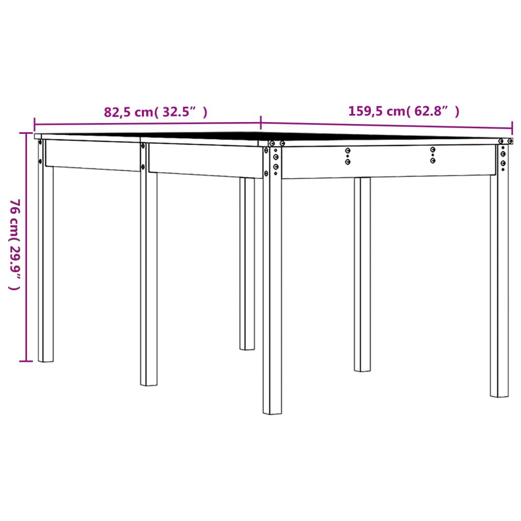 vidaXL Τραπέζι Κήπου Γκρι 159,5x82,5x76 εκ. από Μασίφ Ξύλο Πεύκου