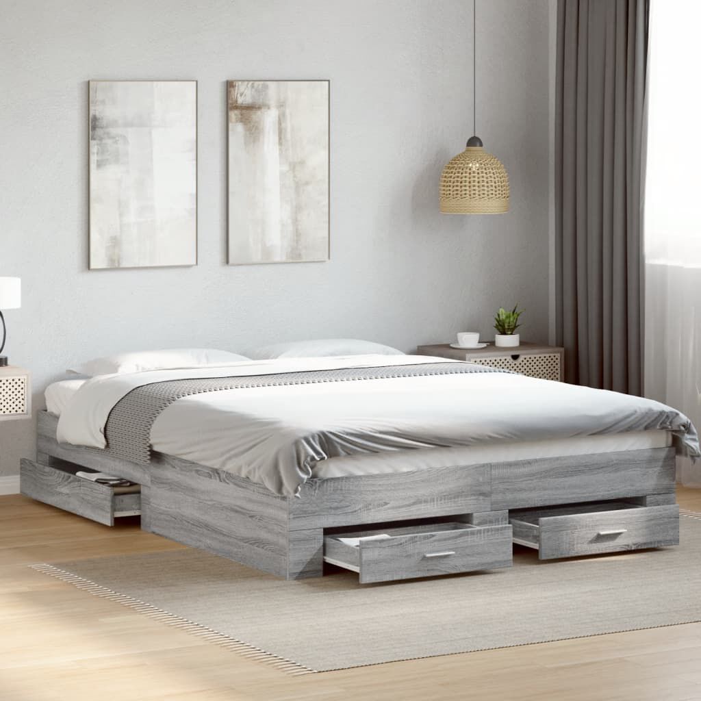 vidaXL Πλαίσιο Κρεβατιού με Συρτάρια Γκρι Sonoma 150x200εκ. Επεξ. Ξύλο