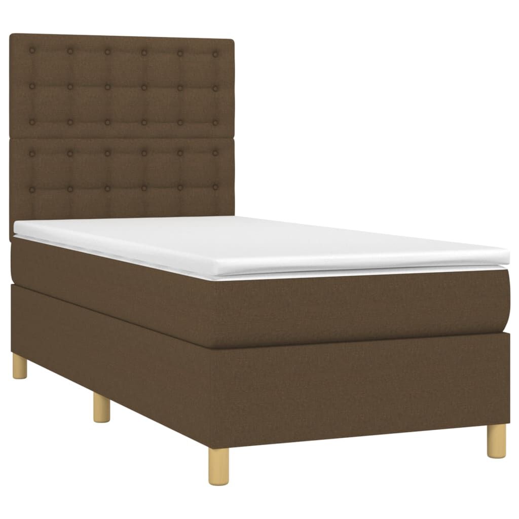 vidaXL Κρεβάτι Boxspring με Στρώμα & LED Σκ.Καφέ 90x200 εκ. Υφασμάτινο