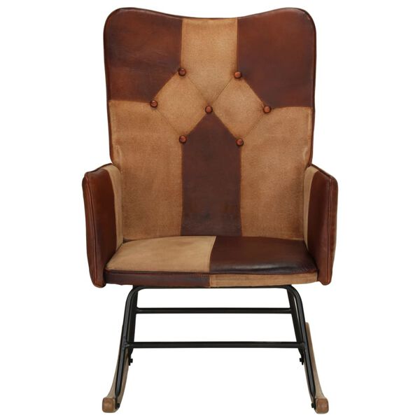 vidaXL Πολυθρόνα Κουνιστή Καφέ από Γνήσιο Δέρμα & Καραβόπανο