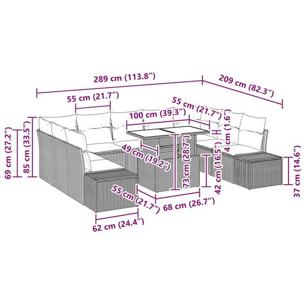 vidaXL Σετ Καναπέ Κήπου με αποθήκευση 10 pcs Μπεζ Πολυ ράταν