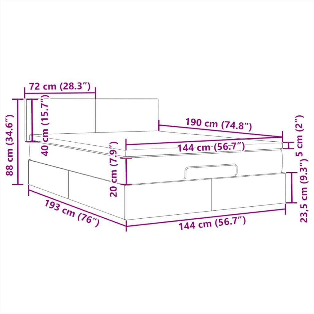 vidaXL Οθωμανικό κρεβάτι με στρώμα & LEDs Μπλε 140x190cm Ύφασμα