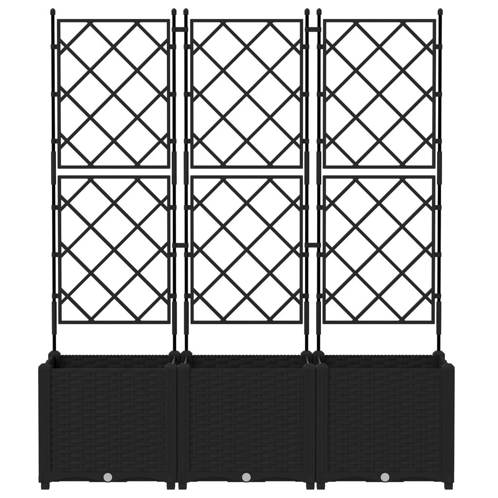 vidaXL Γλάστρα Κήπου με Τρέλλις 3 τμχ Μαύρη 120x40x143 εκ.