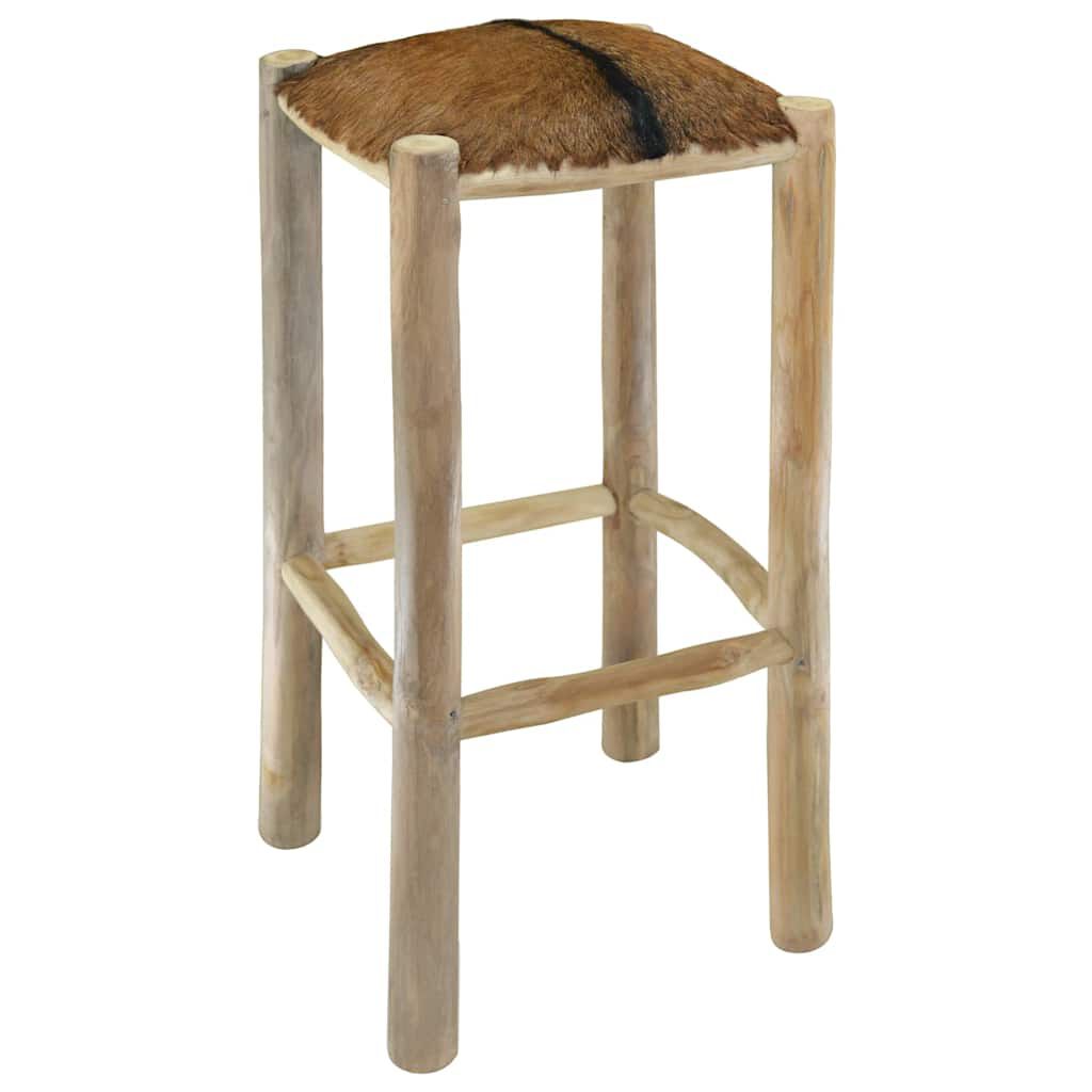 vidaXL Σκαμπό Μπαρ από Γνήσιο Δέρμα / Μασίφ Ξύλο Teak