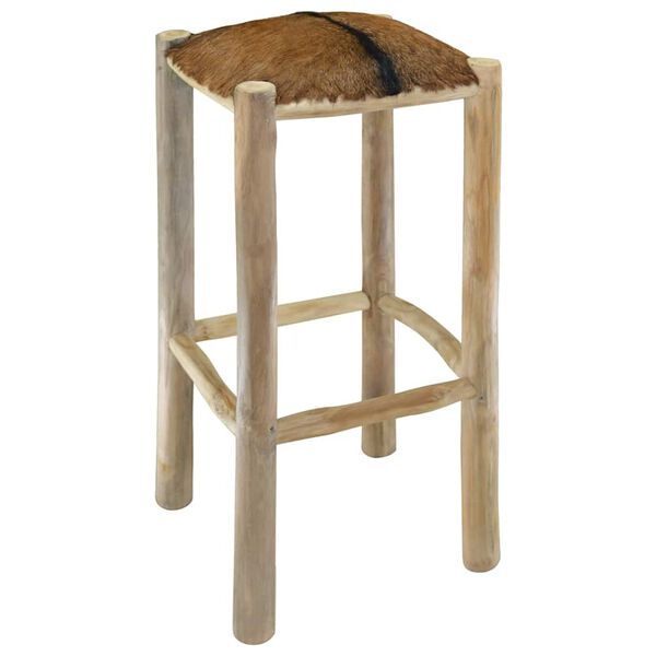 vidaXL Σκαμπό Μπαρ από Γνήσιο Δέρμα / Μασίφ Ξύλο Teak