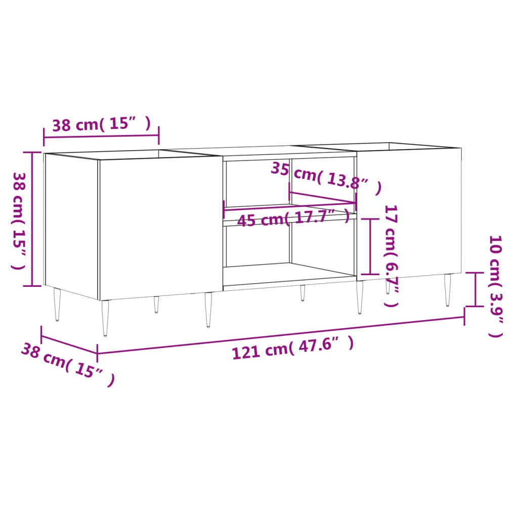 vidaXL Δισκοθήκη Γυαλιστερή Λευκή 121x38x48 εκ. από Επεξεργασμένο Ξύλο