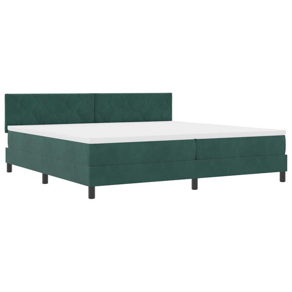 vidaXL Κρεβάτι Box Spring με Στρώμα Σκούρο Πράσινο 200x200 εκ Βελούδο