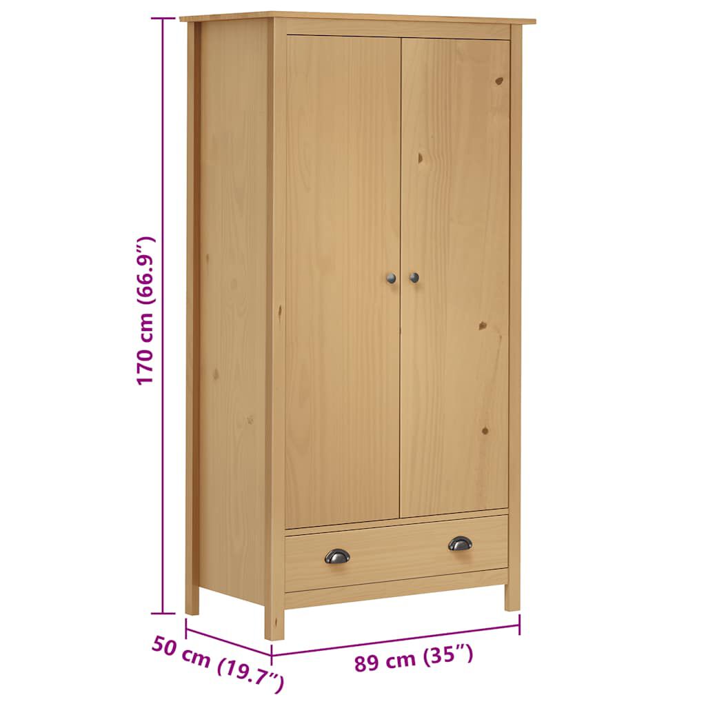 vidaXL Ντουλάπα Hill Δίφυλλη 89x50x170 εκ. Μασίφ Ξύλο Πεύκου