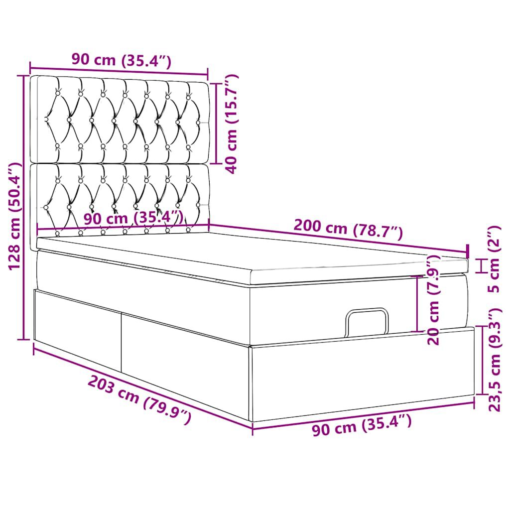 vidaXL Οθωμανικό κρεβάτι με στρώμα & LEDs Cream 90x200 cm Ύφασμα