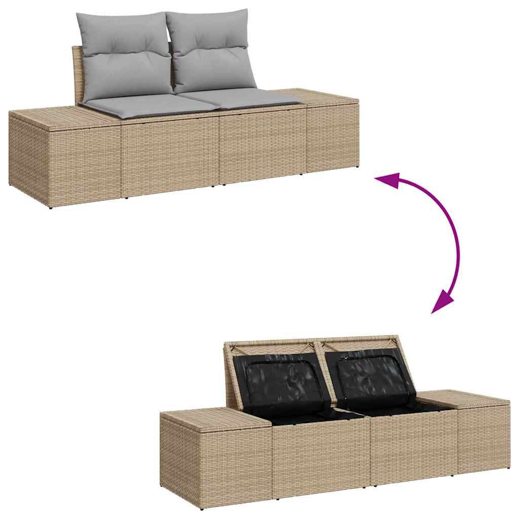 vidaXL Σετ Καναπέ Κήπου με αποθήκευση 8 pcs Μπεζ Πολυ ράταν