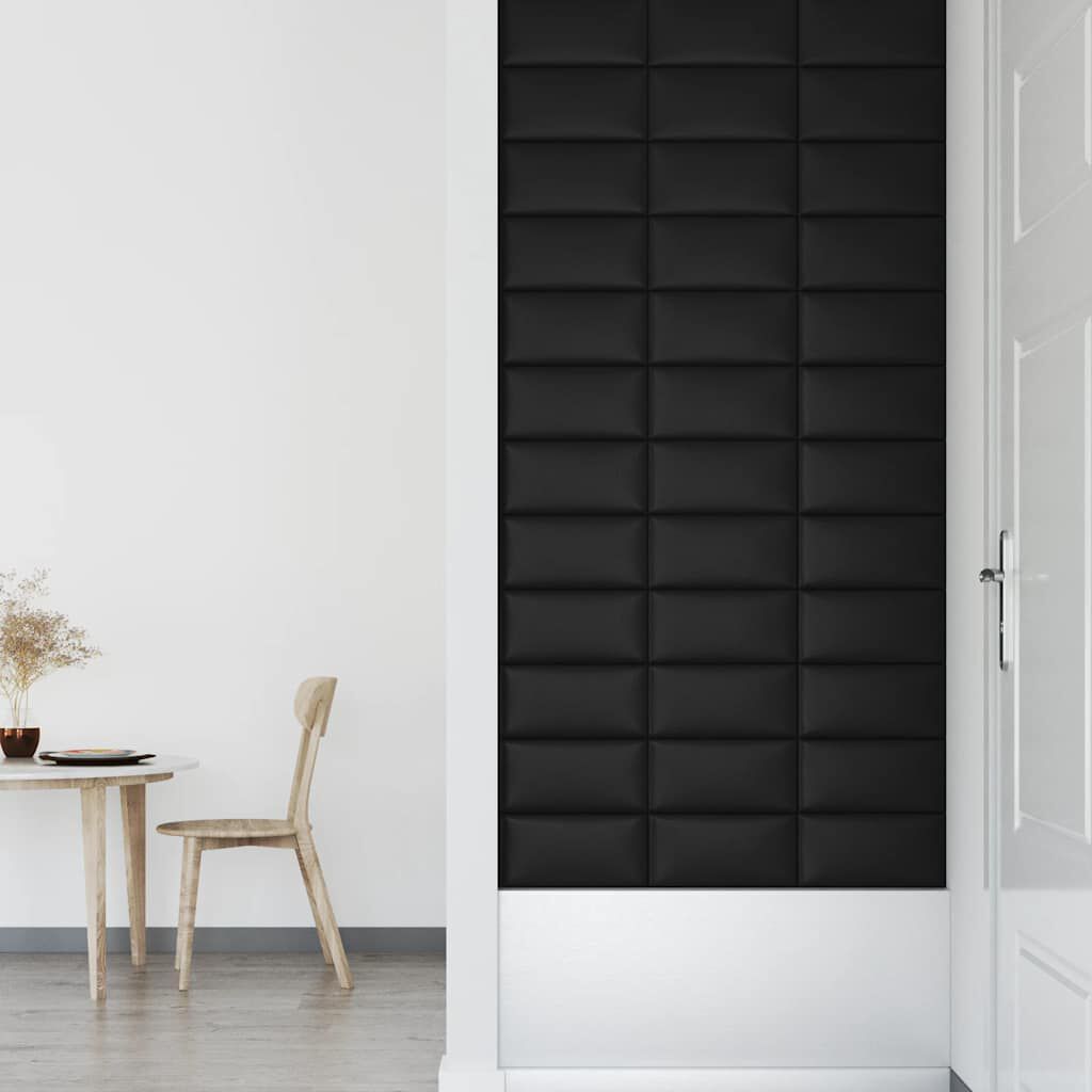 vidaXL Πάνελ Τοίχου 12 τεμ. Μαύρα 30 x 15 εκ. 0,54 μ² Συνθετικό Δέρμα