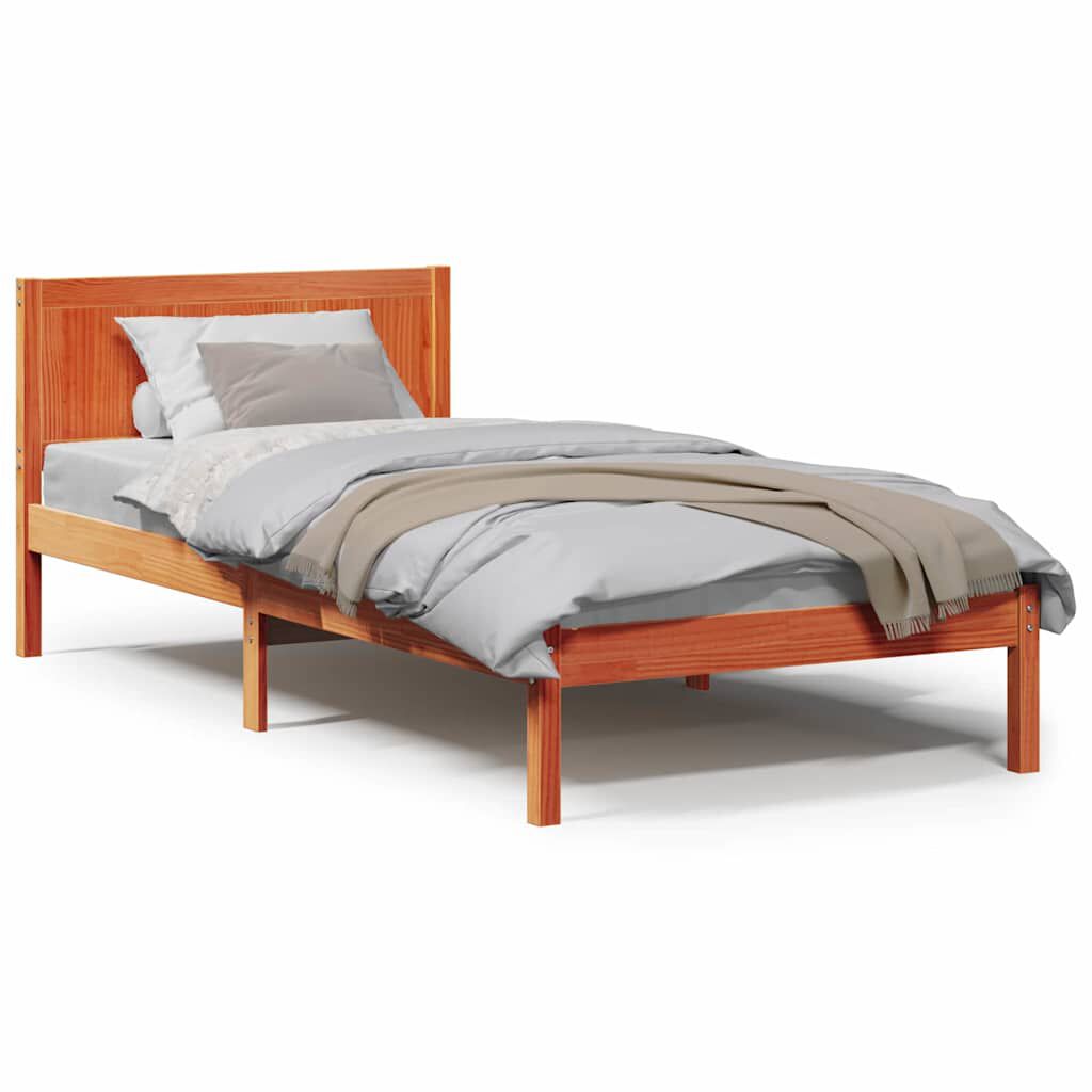 vidaXL Σκελετός Κρεβατιού Καφέ 75 x 190 cm Μασίφ ξύλο πεύκου