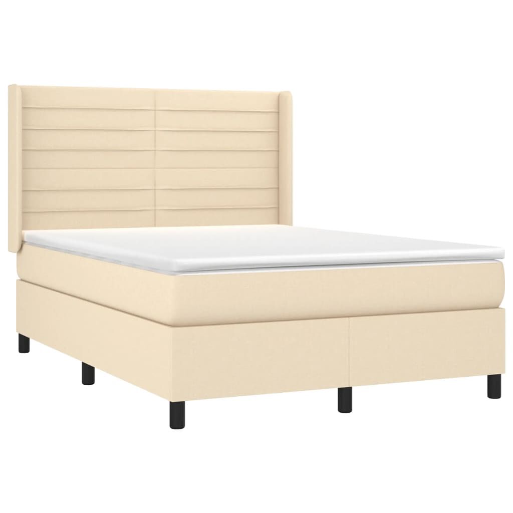 vidaXL Κρεβάτι Boxspring με Στρώμα Κρεμ 140x200 εκ. Υφασμάτινο
