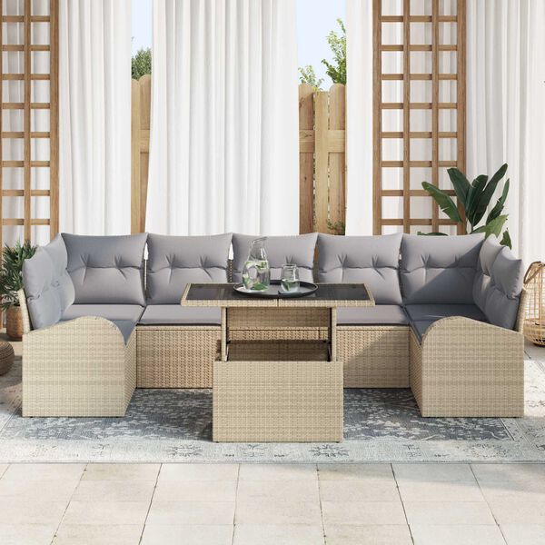 vidaXL Σετ Καναπέ Κήπου με μαξιλάρι 8 pcs Μπεζ Πολυ ράταν