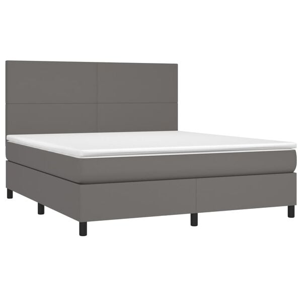 vidaXL Κρεβάτι Boxspring με Στρώμα & LED Γκρι 180x200 εκ. Συνθ. Δέρμα
