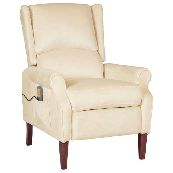 vidaXL Πολυθρόνα Μασάζ Ανακλινόμενη Κρεμ Βελούδινη