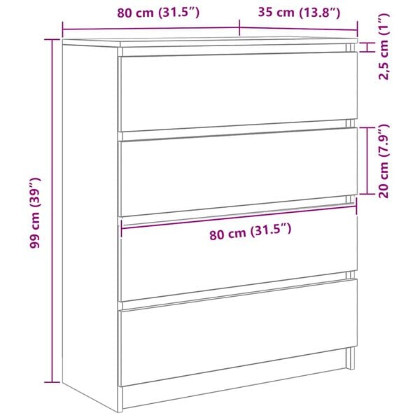 vidaXL Sideboard Artisan Oak 80x35x99 cm Κατασκευασμένο ξύλο