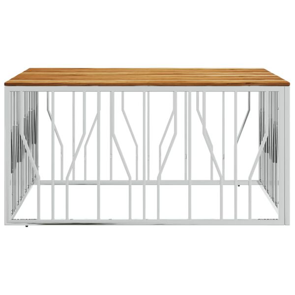 vidaXL Τραπεζάκι Σαλονιού Ασημί Ανοξείδωτο Ατσάλι & Μασίφ Ξύλο Ακακίας