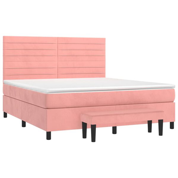 vidaXL Κρεβάτι Boxspring με Στρώμα Ροζ 180x200 εκ. Βελούδινο