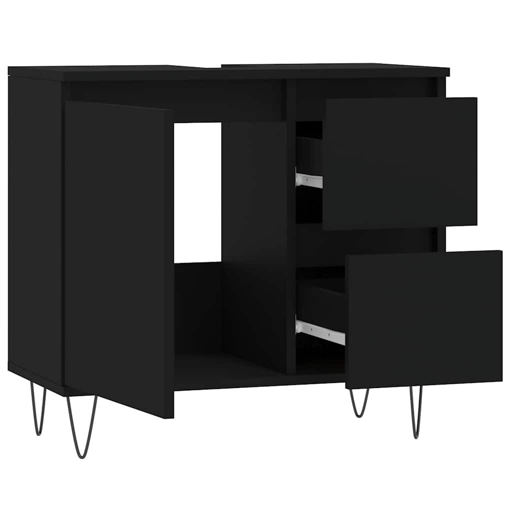 vidaXL Ντουλάπι Μπάνιου Μαύρο 65x33x60 εκ. Επεξεργασμένο Ξύλο
