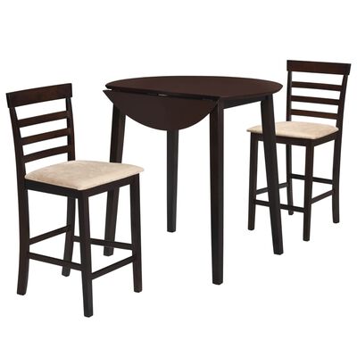 vidaXL Σετ Τραπέζι και Καρέκλες Μπαρ 3 τεμ. Σκούρο Καφέ Μασίφ Ξύλο