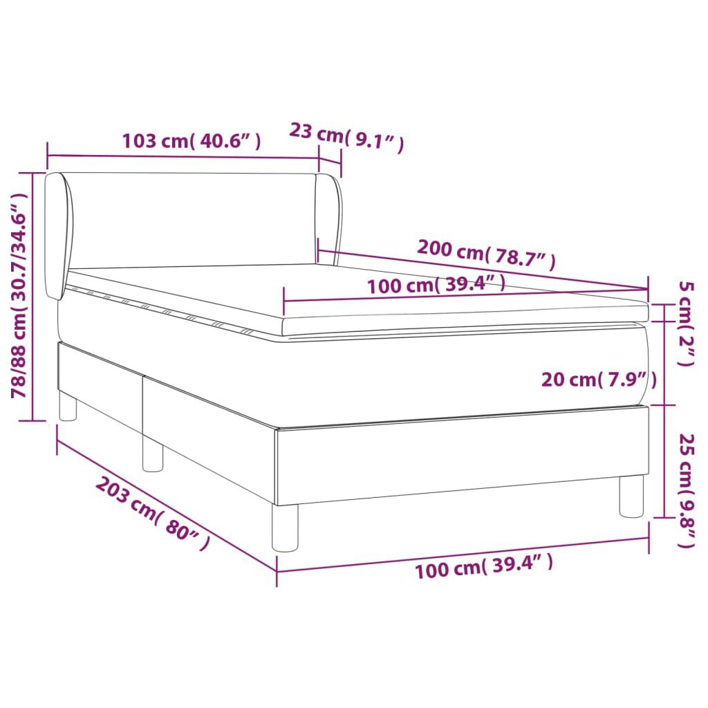 vidaXL Κρεβάτι Boxspring με Στρώμα Καπουτσίνο 100x200εκ.από Συνθ.Δέρμα