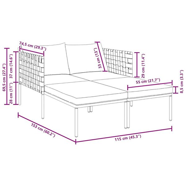vidaXL Ήλιο-κρεβάτι με μαξιλάρι Ανθρακί 115 x 153 x 69.5 εκ. Ατσάλι